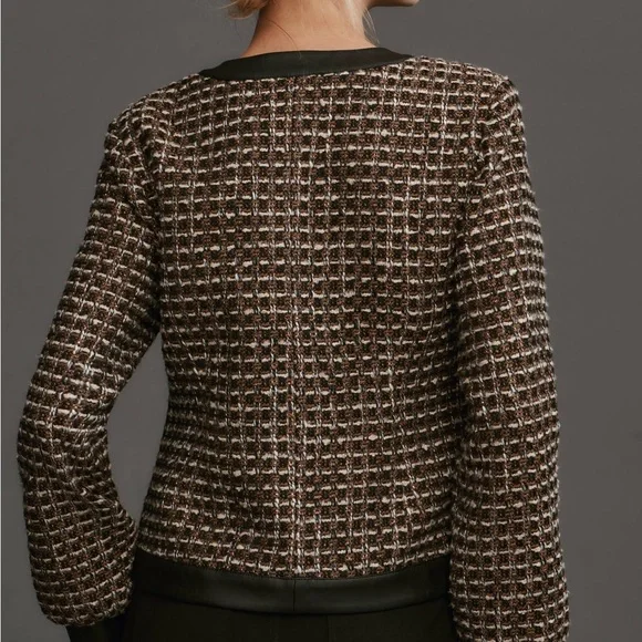 Brand New - By Anthropologie Vegan Leather-Trimmed Tweed Lady Jacket - Picture 5 of 10